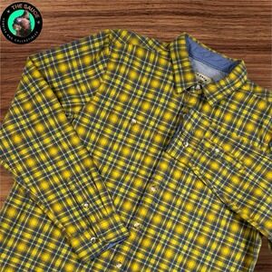 Fat Face Plaid Button Down Flannel Shirt Mens‎ Large Yellow Long Sleeve Gorpcore